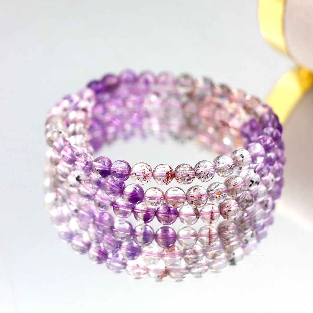 高阶仙女配色天然金草莓共生超七水晶手串G2832-约6mm多样性发一