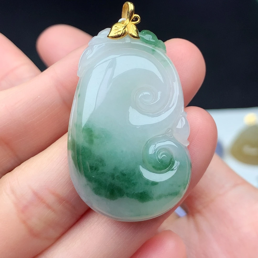 翡翠18K金镶嵌吊坠(不含链)