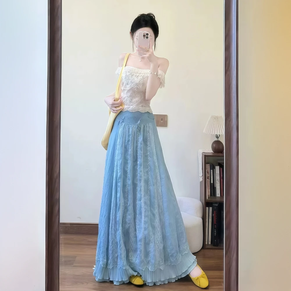 一整套法式气质温柔风荡领短袖上衣女夏季ootd穿搭高腰包臀半身裙