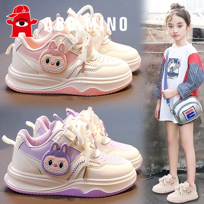 ABC MINO女童鞋子板鞋夏季儿童防滑皮面运动小白鞋女孩拉布布大童