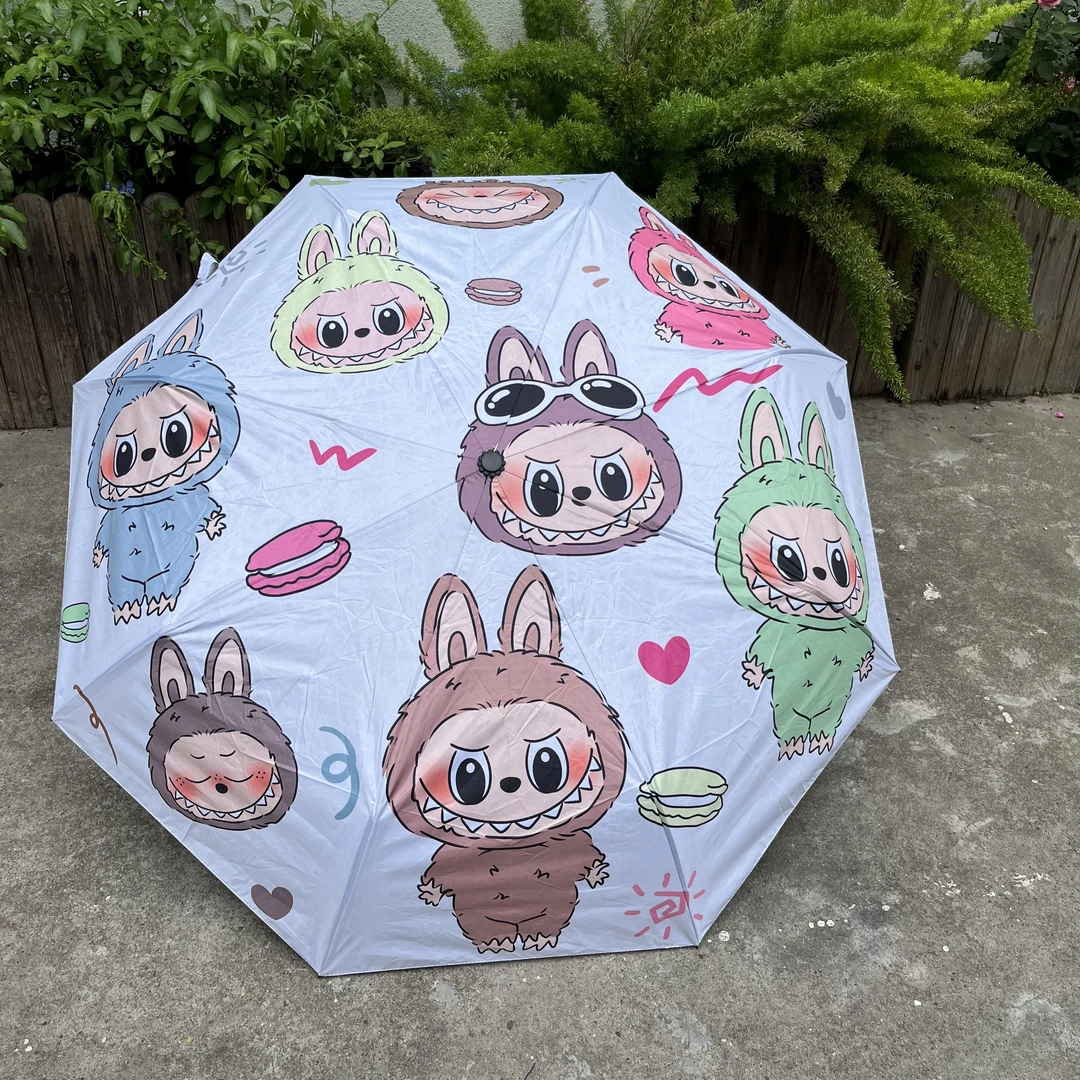 拉布布雨伞黑胶透明折叠全自动卡通防晒紫外线双人labubu