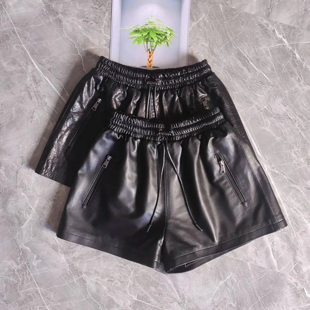 绵羊皮皮裤休闲风百搭网红靴裤潮流短裤女阔腿裤显瘦洋气高腰ins