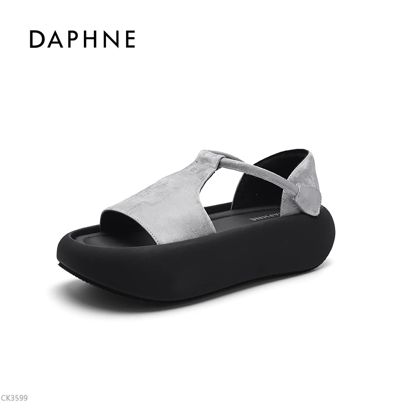 达芙妮透气时尚凉鞋简约露趾凉鞋女2025夏新款厚底增高罗马沙滩鞋