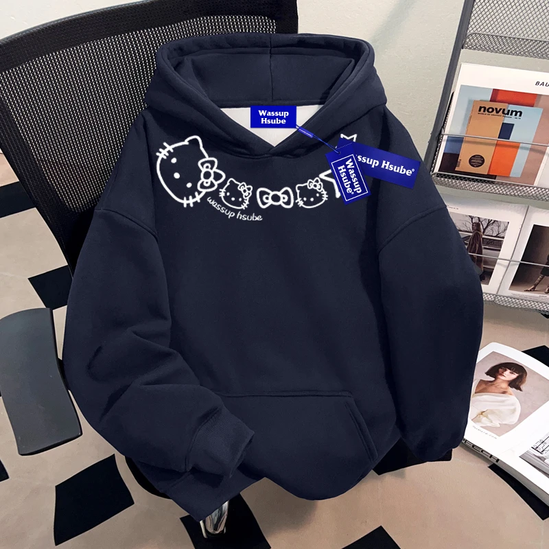 WASSUP HSUBE凯迪猫卡通印花美式连帽卫衣潮牌重磅高街秋冬男女款
