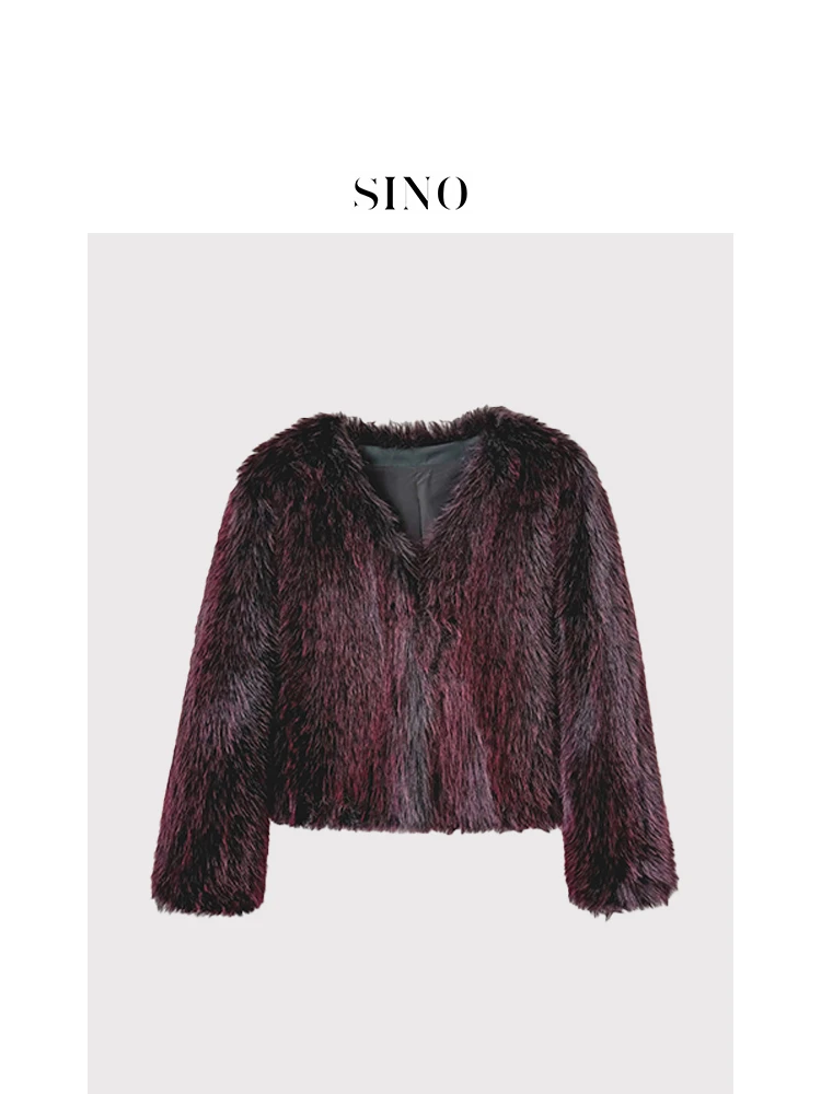 SINO短款纯色气质毛毛外套时尚休闲百搭