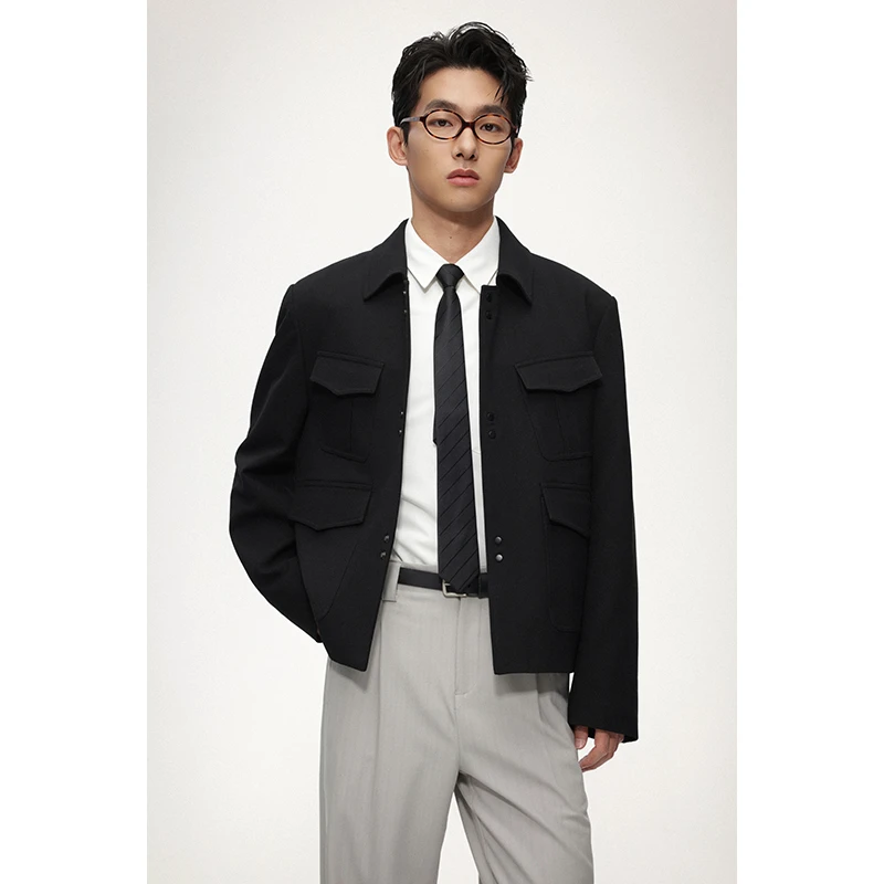 春秋季新款百搭休闲男士夹克短款时尚简约复古工装翻领外套GGJ36