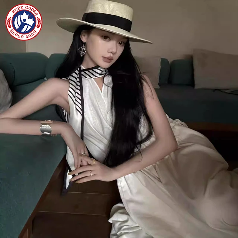 RUDY GOOSE法式平顶草帽女夏季海边沙滩度假大帽檐防晒遮阳帽礼帽