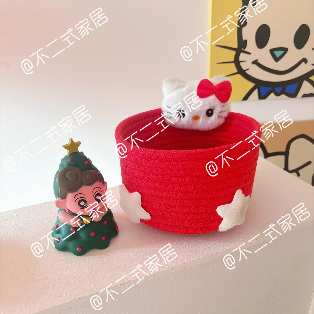 卡通系列小猫咪收纳套组可爱家用水洗手工高颜值收纳筐储物圆形