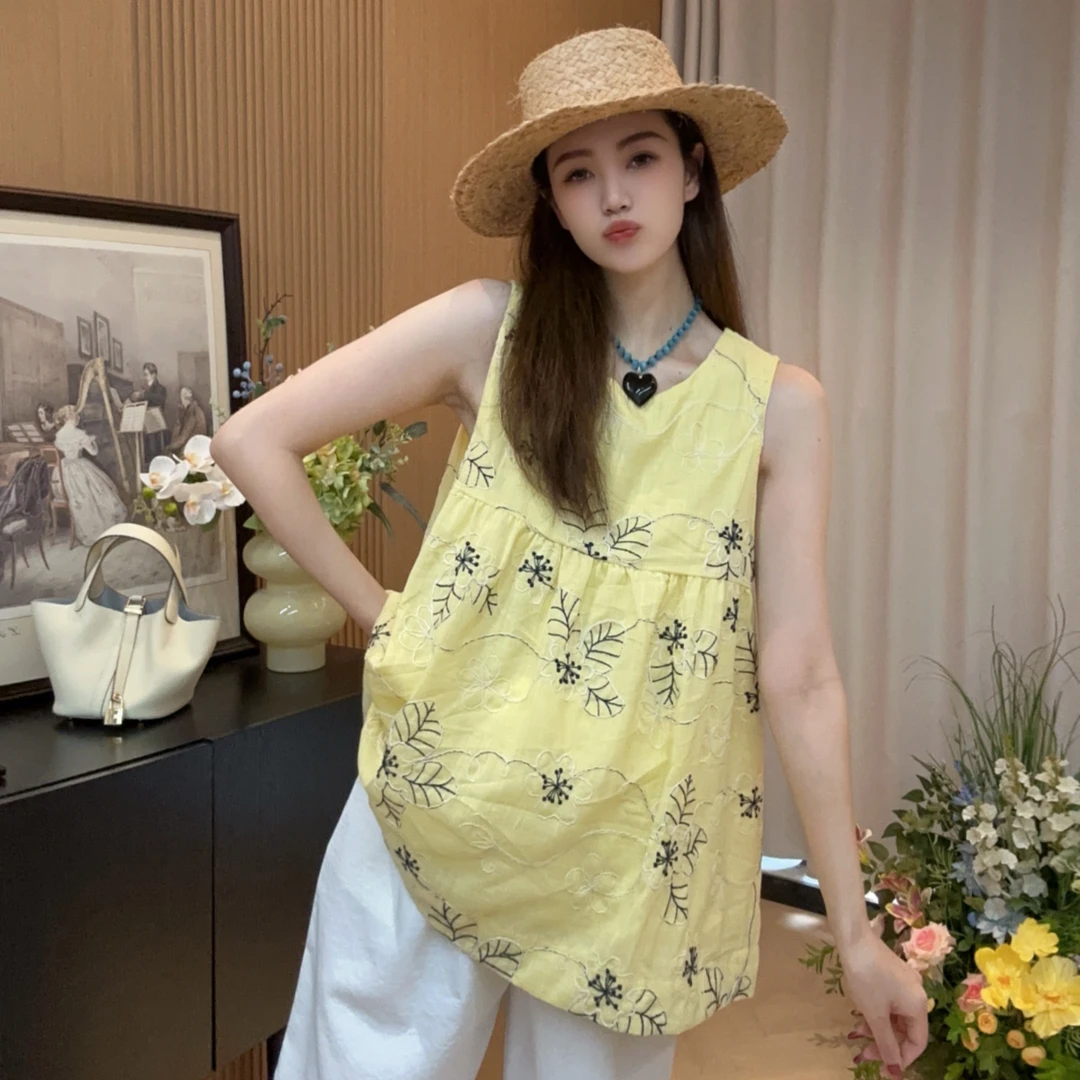 Zoey孕妇装［芝士乳酪］夏季刺绣花苞显瘦背心上衣搭可调节山本裤