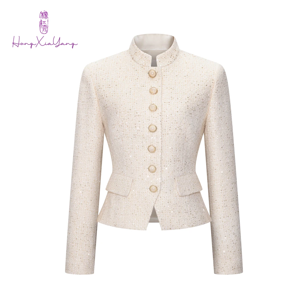 EDFNOT/杨红霞汝意HY小立领收腰优雅上衣HY25326