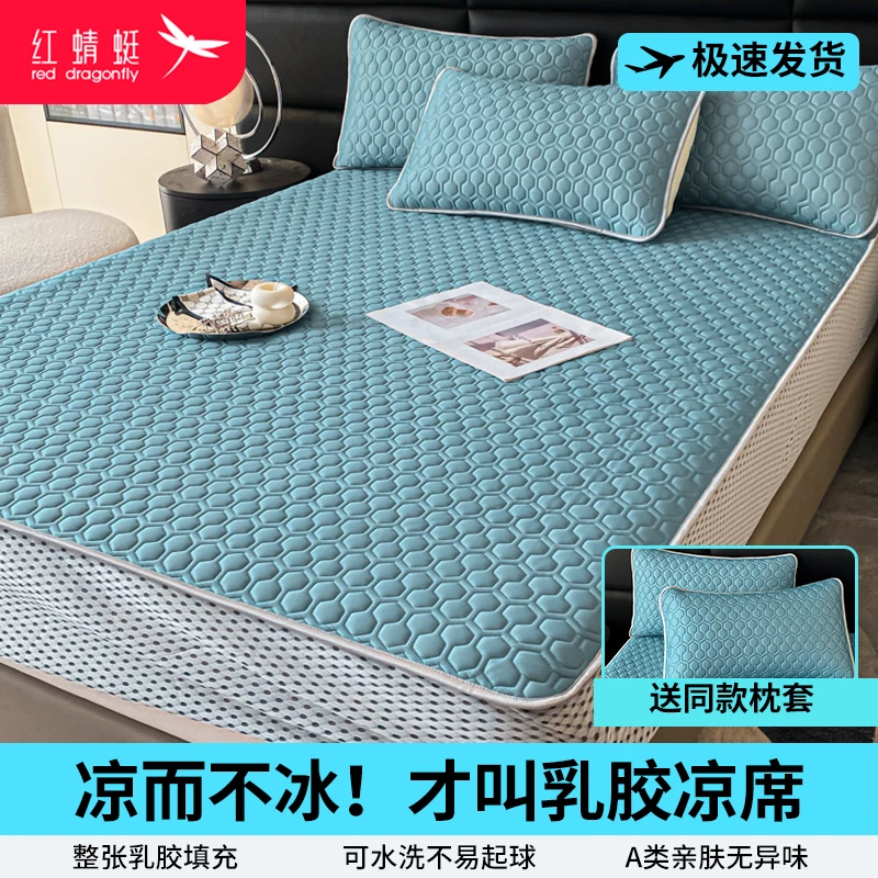 【床笠款乳胶凉席】夏季冰丝乳胶凉席三件套可水洗学生宿舍床单席