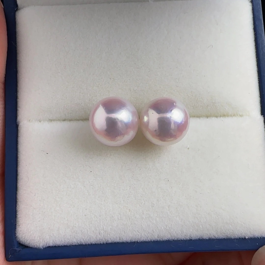 海水珍珠银S925镶嵌耳饰Akoya8-9耳钉