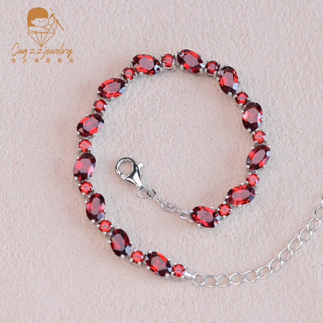 天然石榴石鸽血红石榴石手链925银显气色贵气礼物