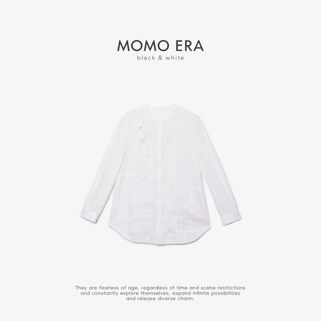 14753 CS 镂空刺绣立体花朵圆领衬衫