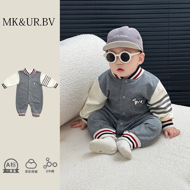MK&UR.BV婴儿衣服小狗连体衣秋季装款男宝宝哈衣小月龄外出服穿搭