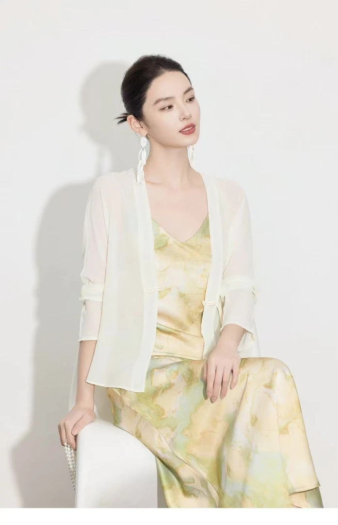 【NO退NO换】鑫然Kiki 乔其纱新中式国风薄纱一粒扣开衫 8325 ZHT