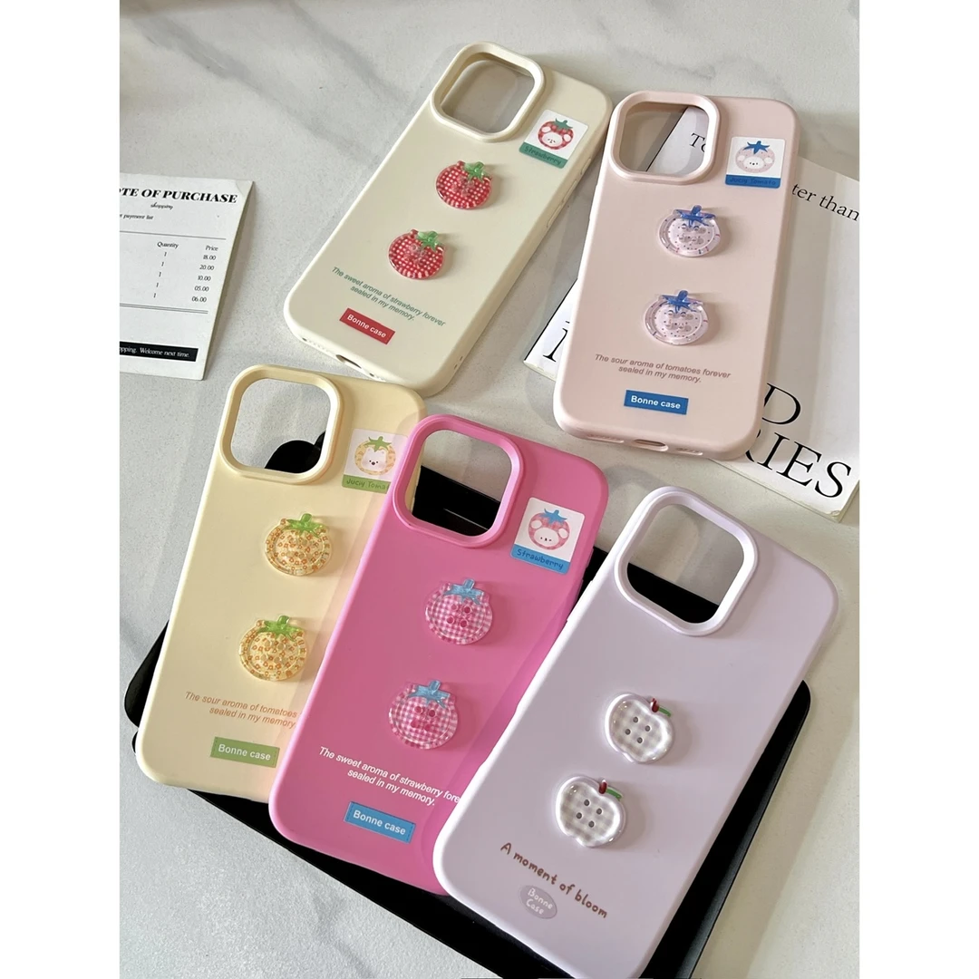 【原创】DIY立体纽扣番茄糯米磨砂适用苹果手机壳iPhone16/15软