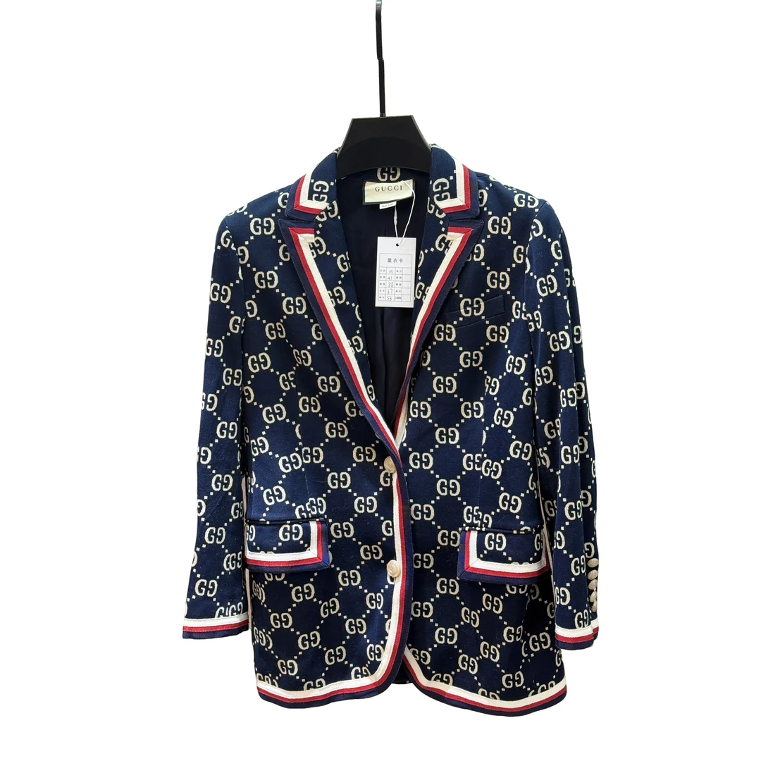 95新 GUCCI/古驰 满印蓝色西装外套M码/公9980/154490