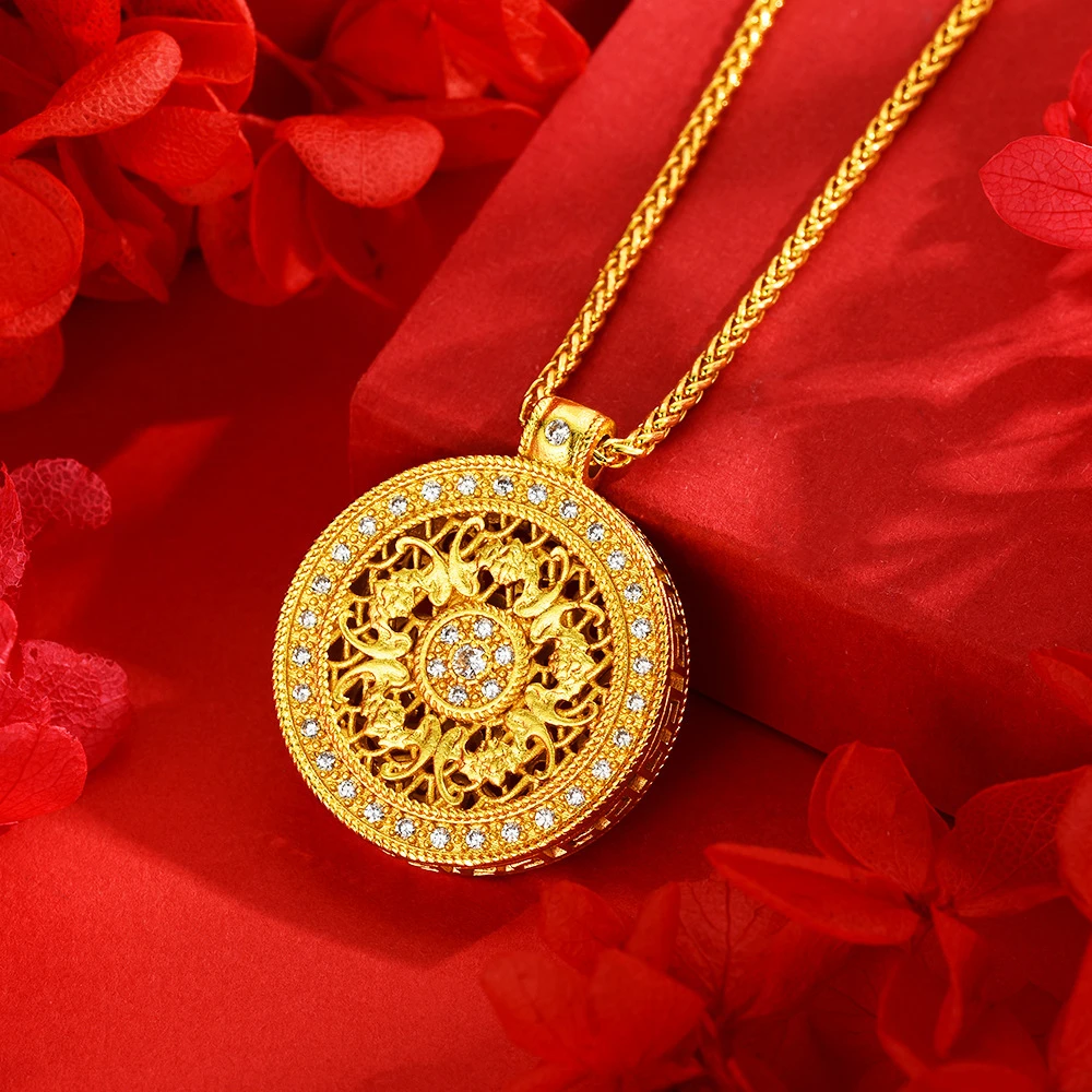 铜合金项链 古法镶微锆八宝罗盘吊坠时来运转项链轻奢坠链