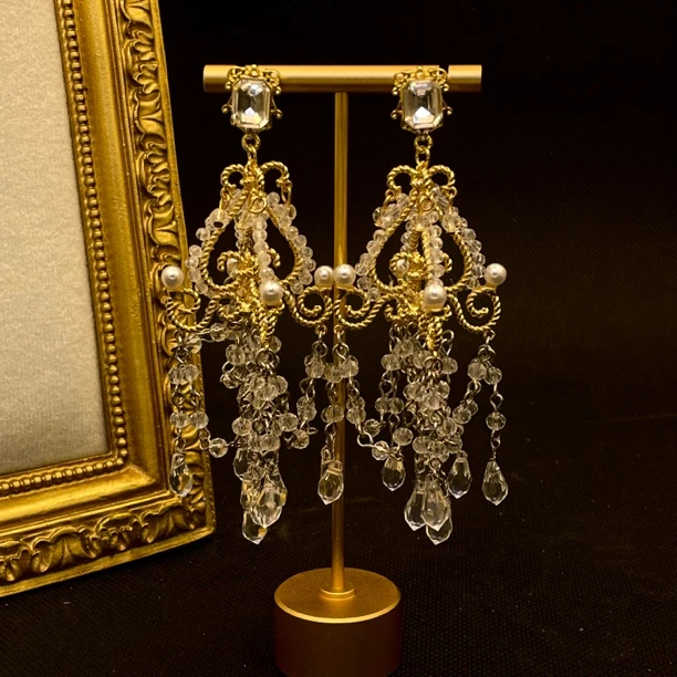 铜合金仿水晶耳饰 欧洲宫廷风 设计师耳饰