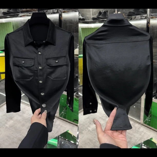 新款高品质翻领男士醋酸衬衫68219