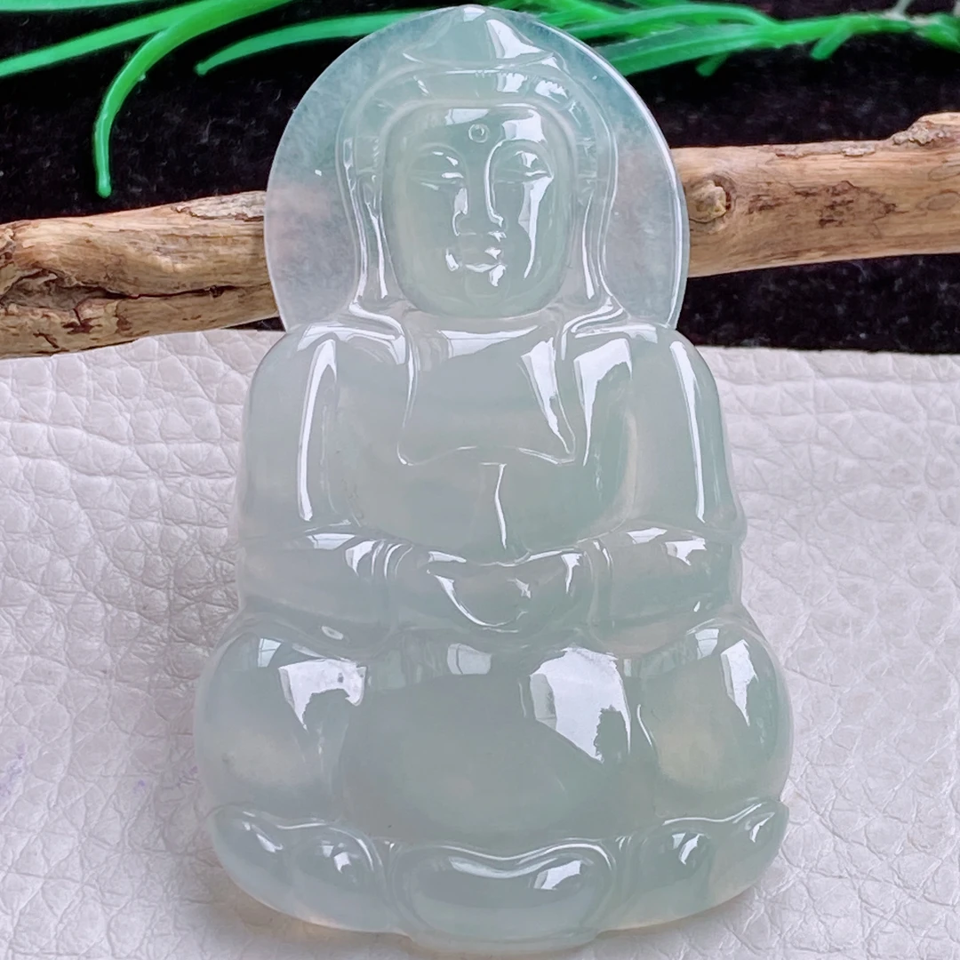 gp实物拍缅甸翡翠冰透精雕正庄观音菩萨玉坠大观音牌67*40*5.6mm