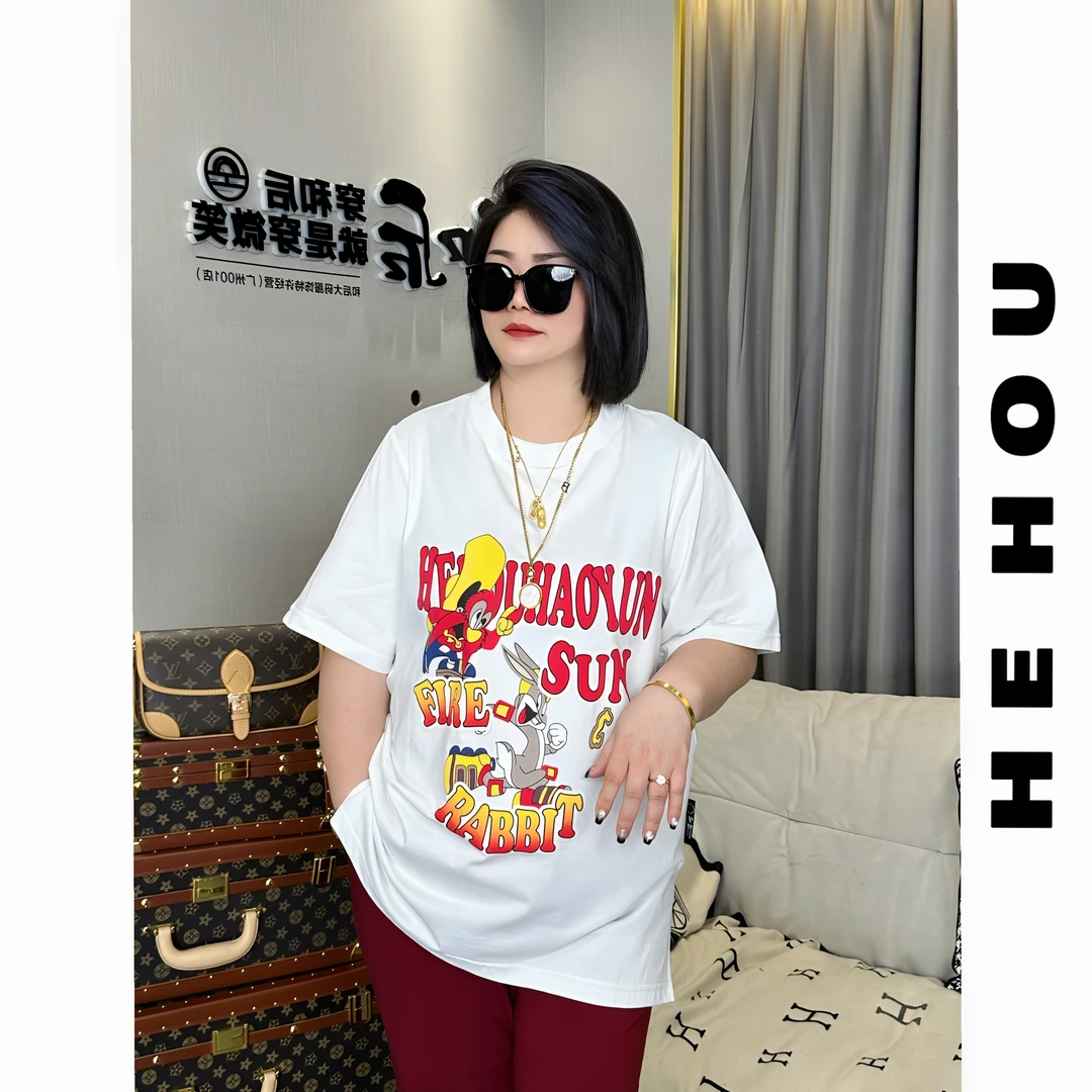 504556 和后面料自带香水香味显瘦夏季宽松印花T恤卡通半袖