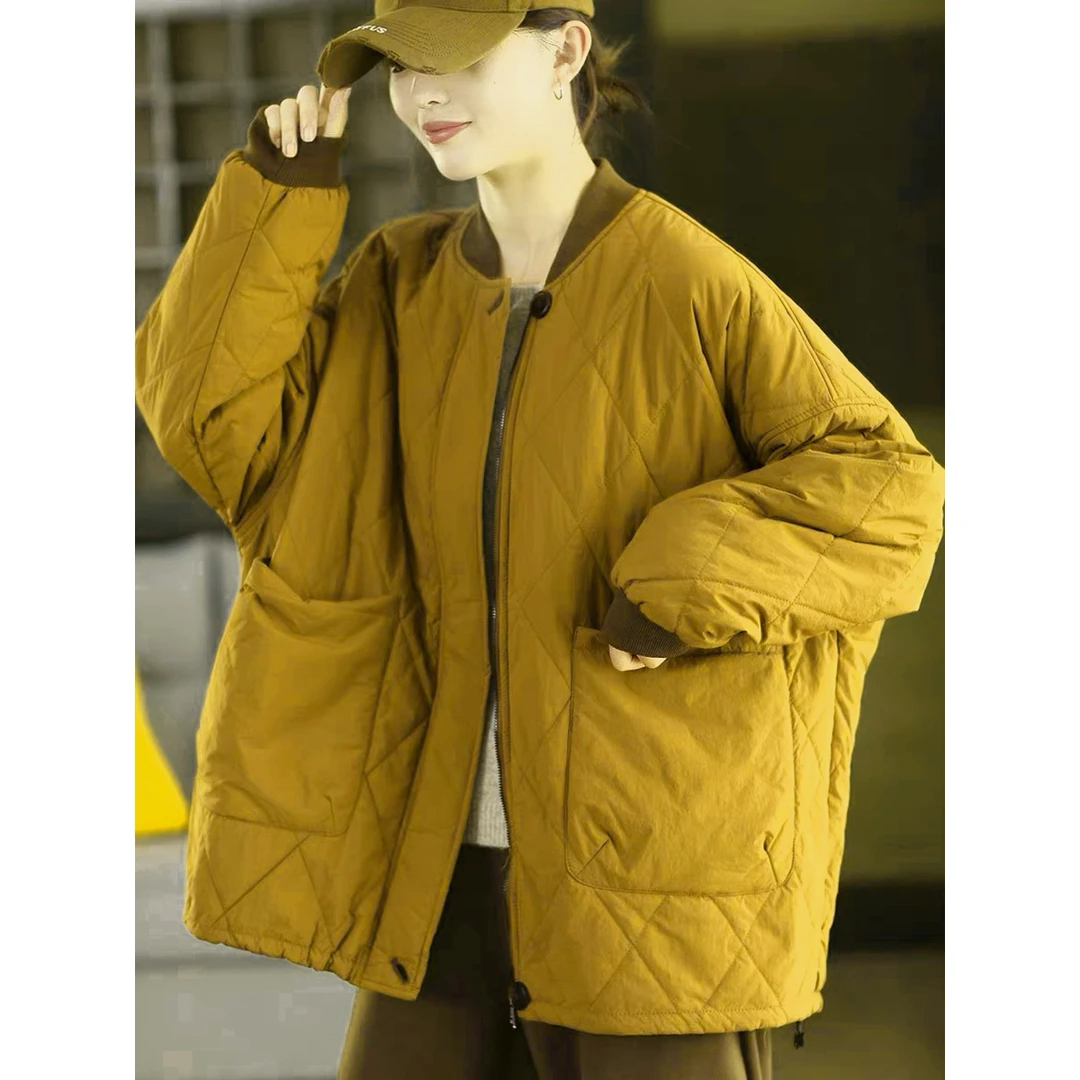 韩版时尚百搭宽松休闲小众圆领拼色棉服外套YZ11S-770