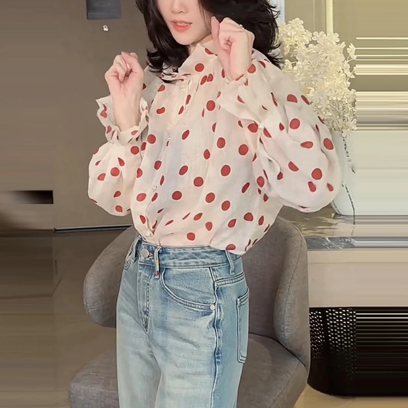 6899轻熟港风复古时尚波点设计感小众洋气衬衫