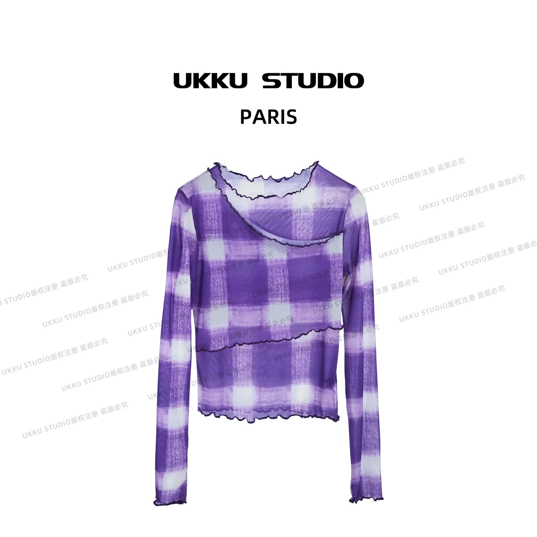 沐【UKKUSTUDIO】休闲长袖修身设计师百搭短款女装气质上衣513844