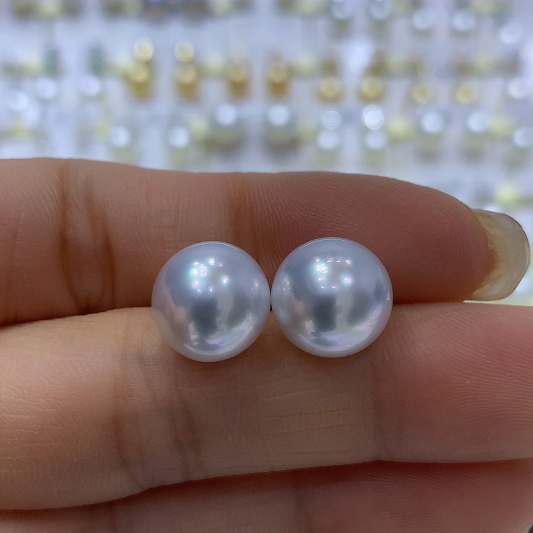 海水珍珠耳饰18K金镶嵌小**圈11/12mm澳白