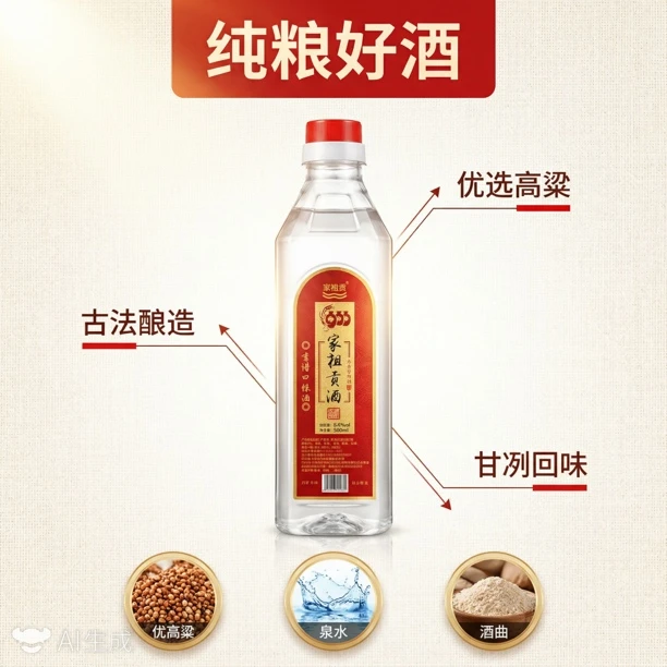 家祖贡1斤桶装口粮酒浓香型52度纯粮食固态法优级白酒52度500ml
