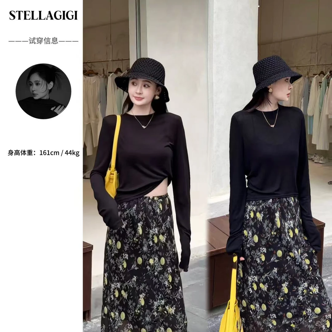 SG / 郭幂幂 SS 夏季百搭 纯色前短后长微透防晒衫T-20250299