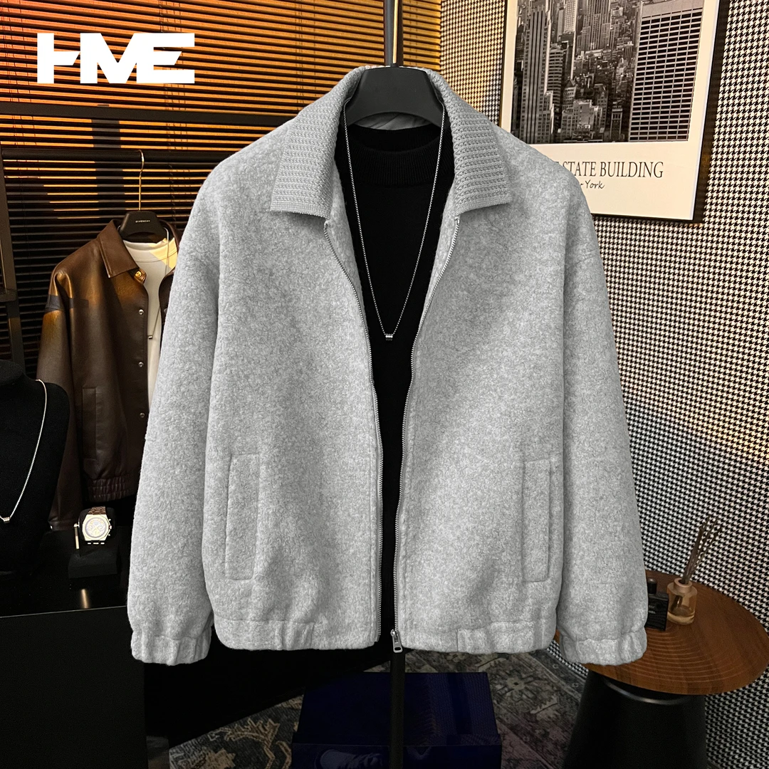【HMEYAO】【高智感凤圈呢】原创冬季保暖拼接肌理感百搭翻领夹克外套