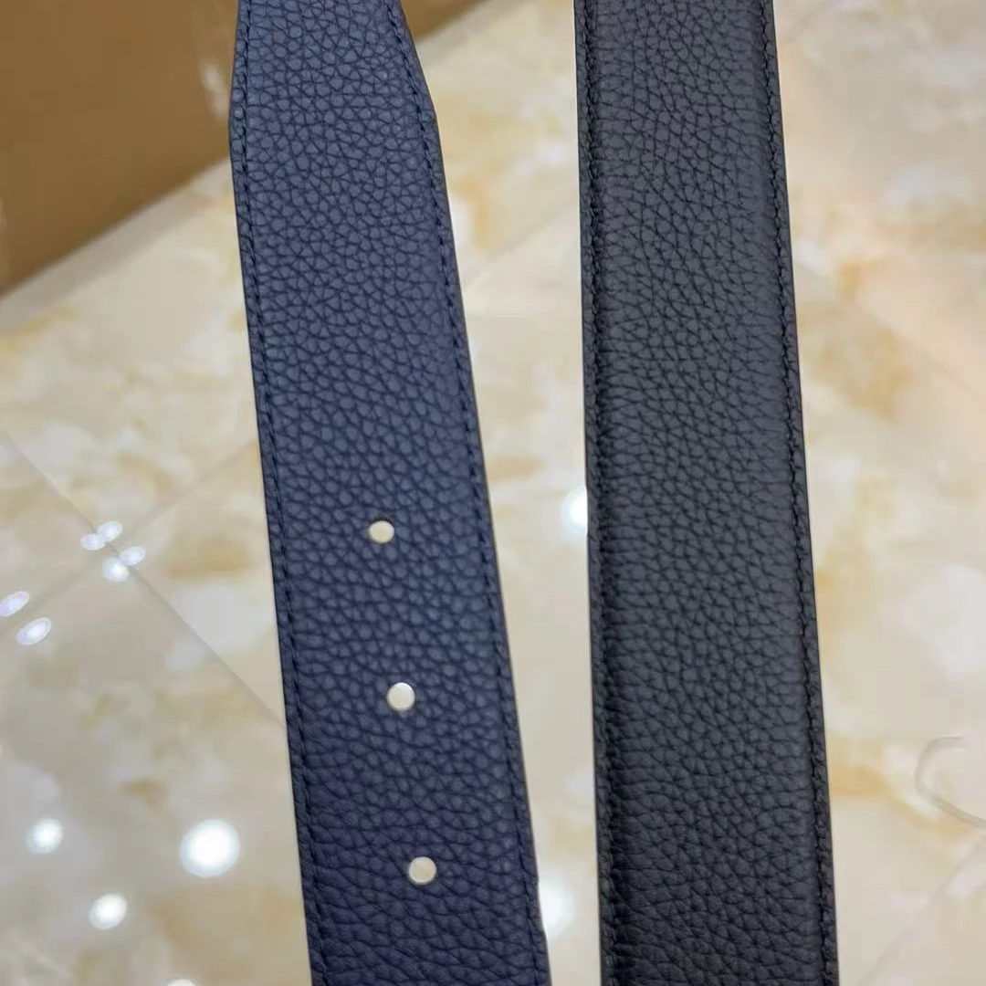 亮银扣黑篮荔枝男士皮具皮带腰带
