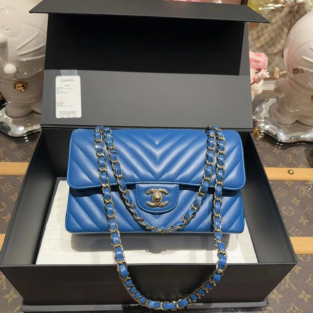 99新 Chanel/香奈儿 58 cf 小号 蓝色双盖链条