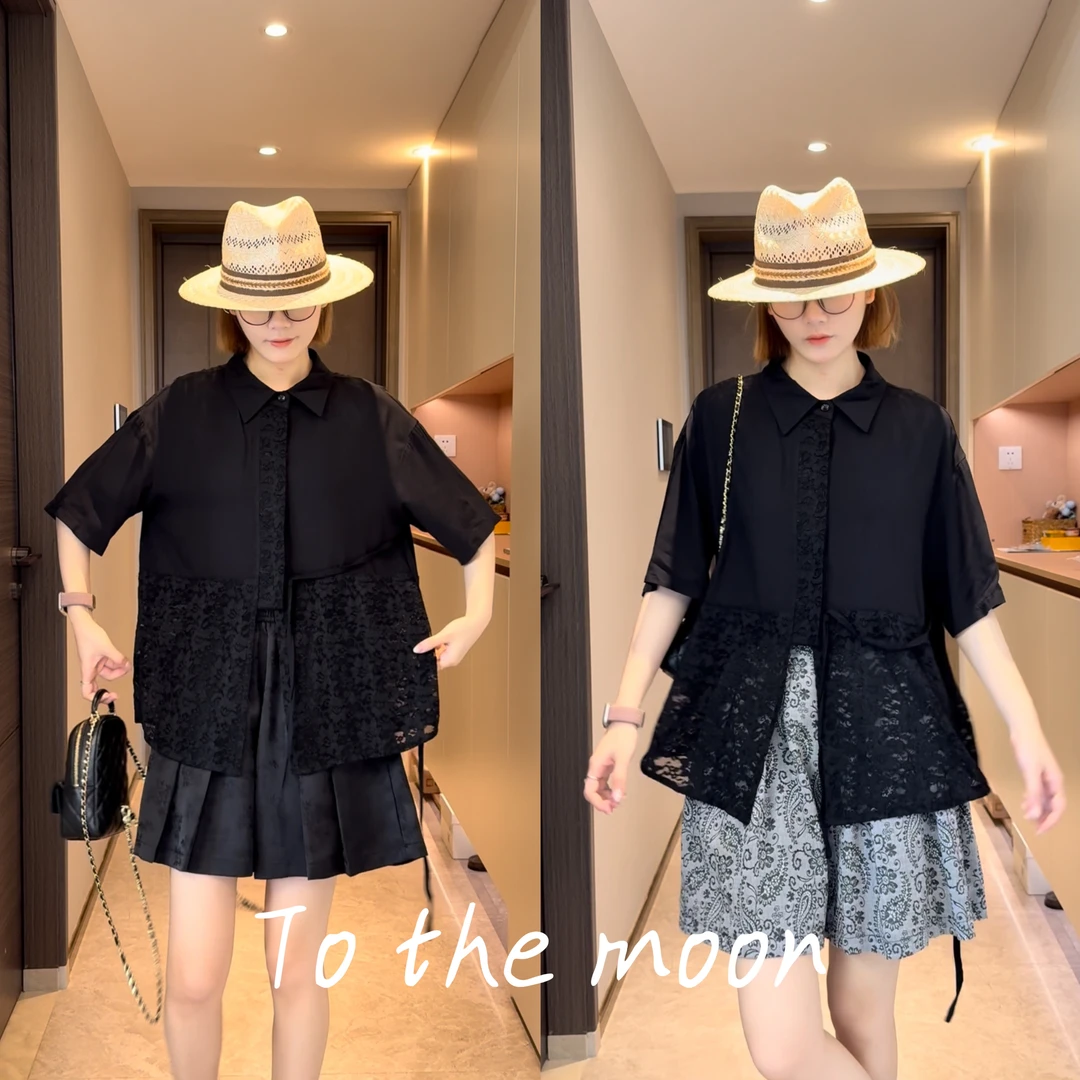 UpSd 原创【破晓前失恋】蕾丝拼接轻薄透气设计夏季显瘦显瘦衬衫