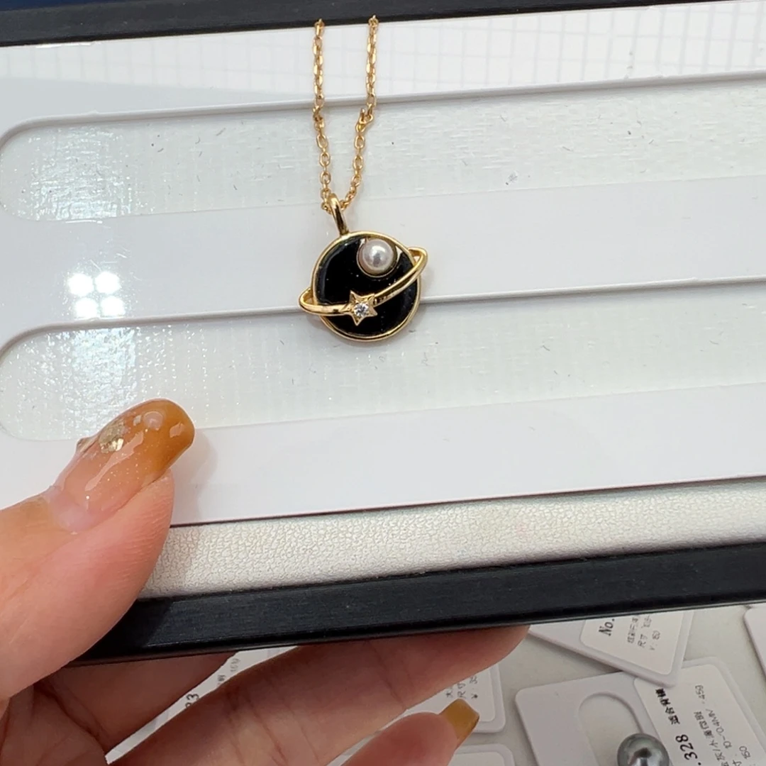 海水珍珠颈饰银S925镶嵌Akoya吊坠3-4mm可定制爱