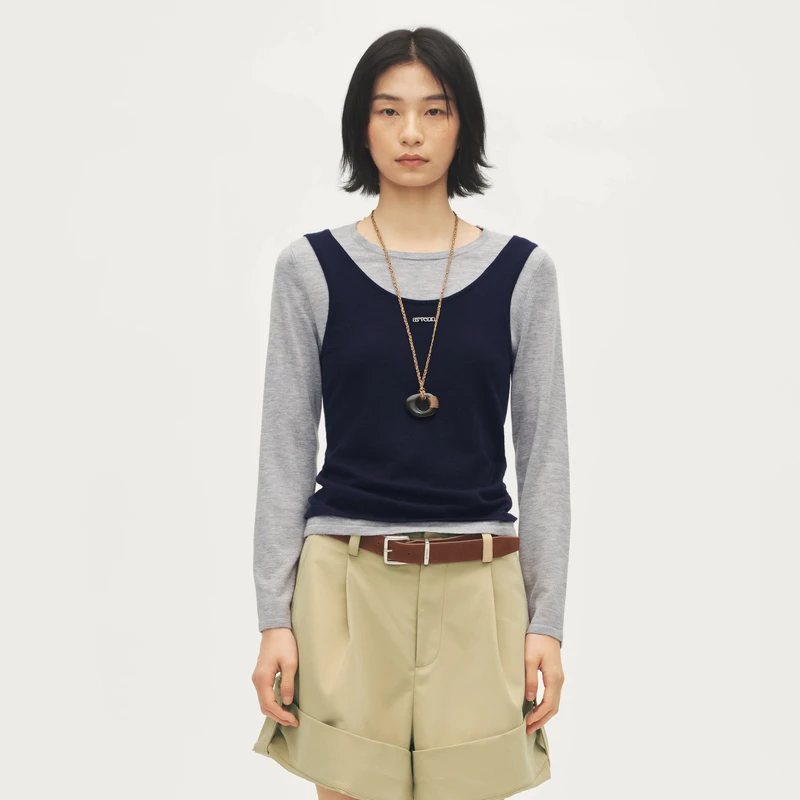 【茉舍】AVVENN 25秋季新品假两件拼色针织上衣AL70601642-1290