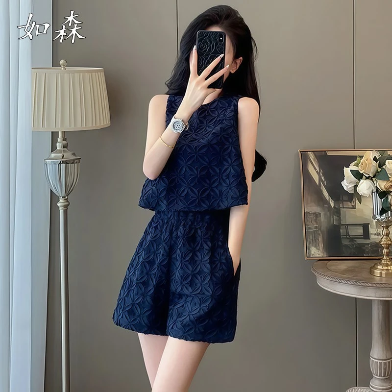 法式小香风高级感百搭时尚套装女夏季新款显瘦无袖上衣短裤两件套