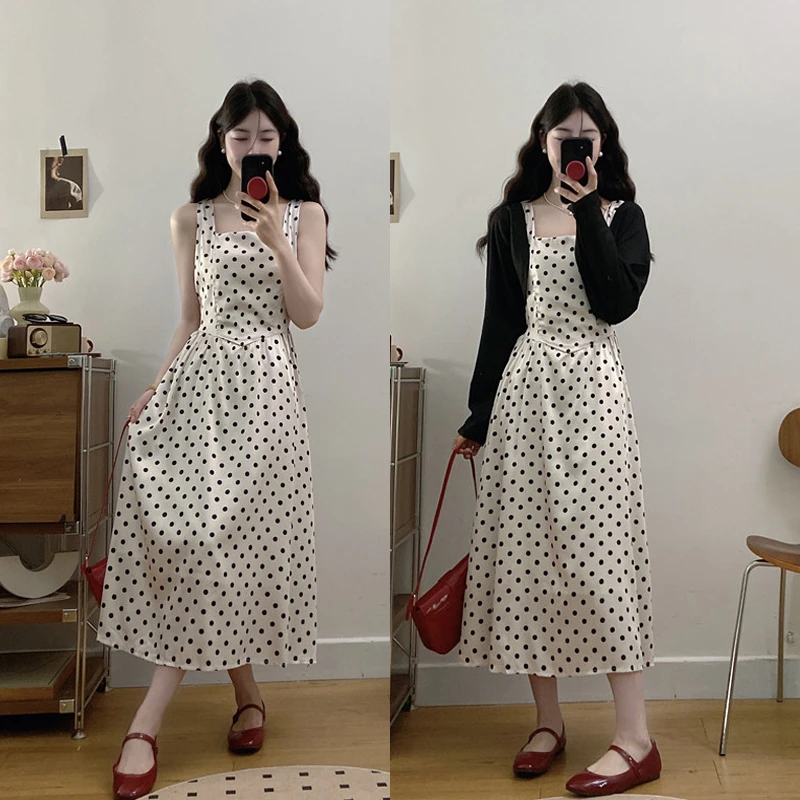 大码女装2025春夏复古波点海边度假仙女连衣裙显瘦开衫气质穿搭