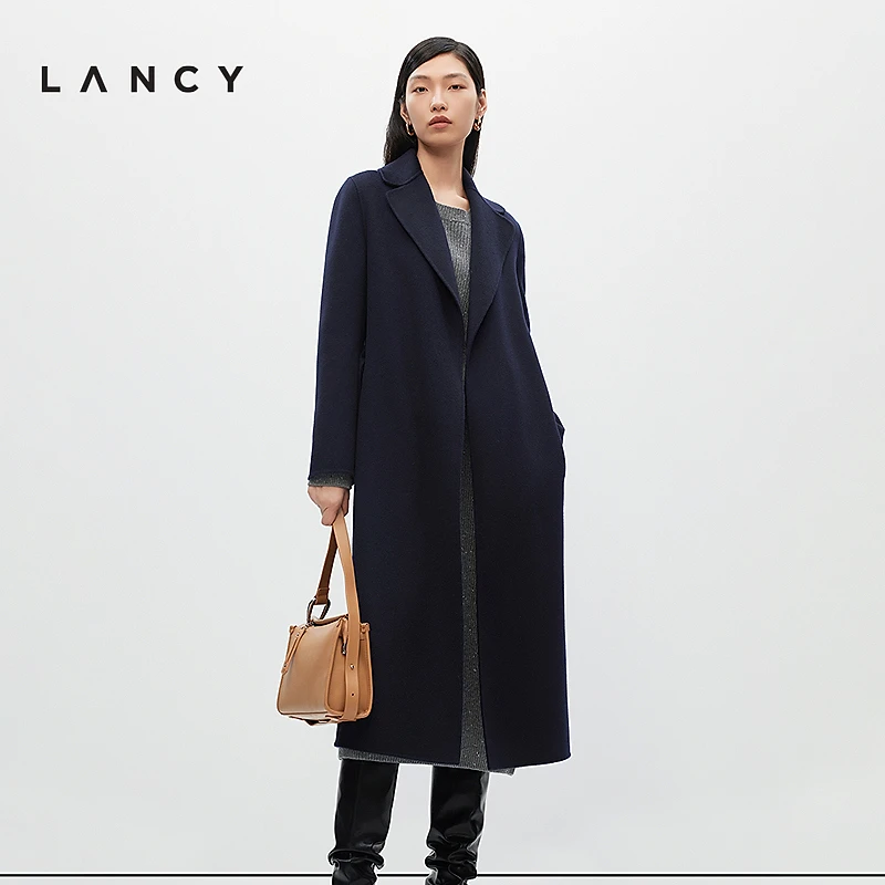 LANCY/朗姿冬高级感羊毛中长款简约风赫本风大衣女时尚毛呢外套