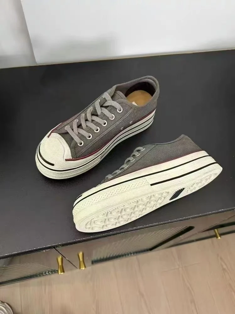 低帮帆布鞋2025灰色休闲风厚底经典潮流百搭女款女高帮舒适夏季