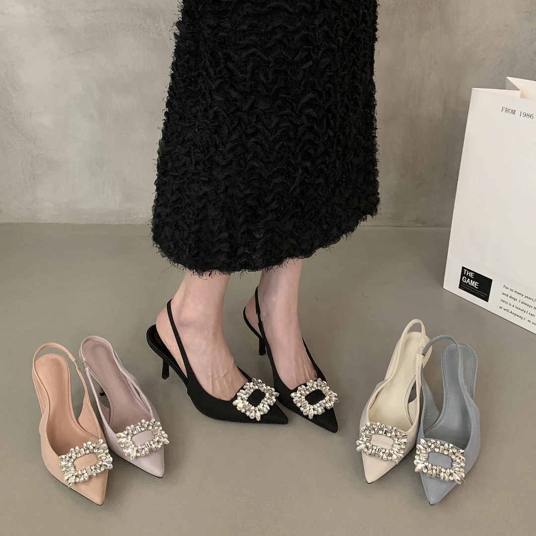 小众法式气质包头凉鞋仙子春尖头高跟鞋水钻单鞋新款2025女鞋