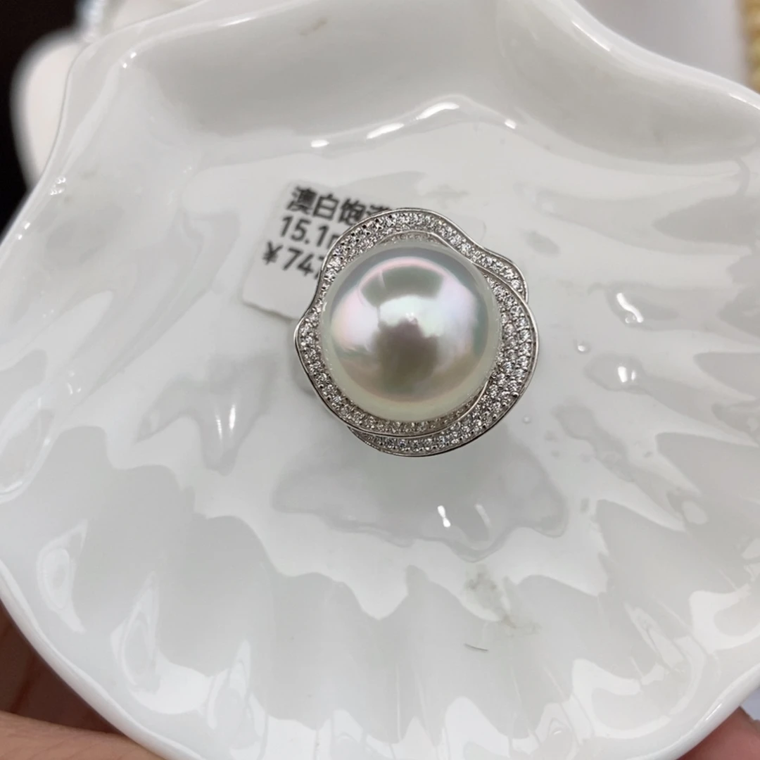 海水珍珠银S925镶嵌戒指15mm