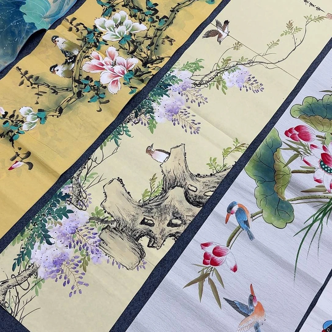 国画尺寸35X140手绘作品