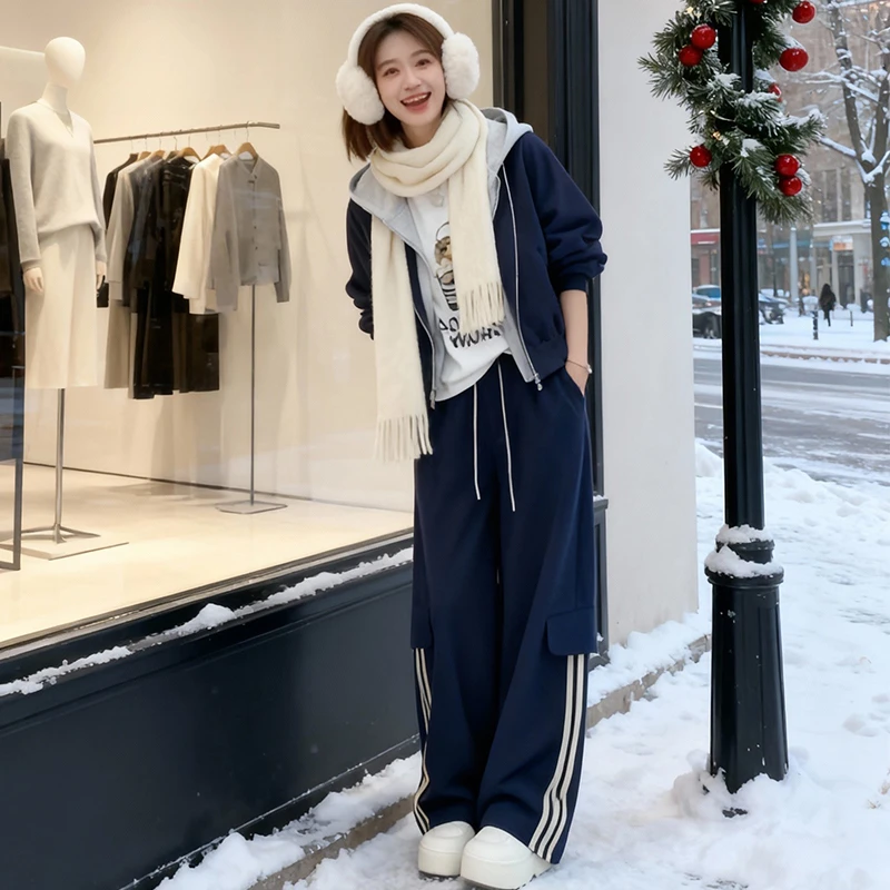 欧洲站高端时髦运动套装女冬季爆款时尚减龄外套上衣工装裤两件套