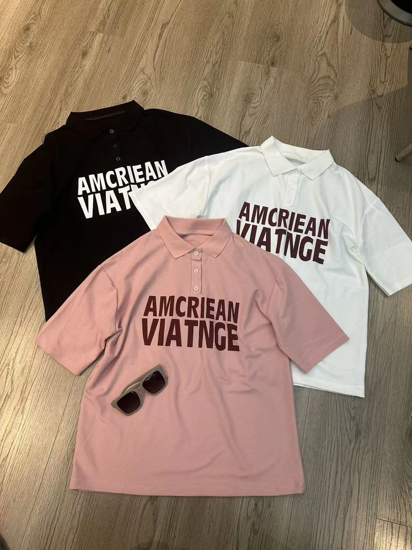 【不得不爱】2025夏季新款宽松休闲百搭韩系字母印花减龄短袖polo衫