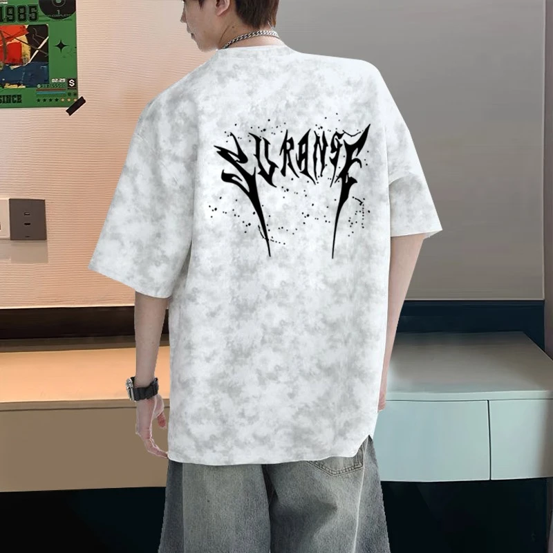 美式高街全棉扎染短袖t恤男女同款宽松大码ins风潮牌休闲半袖上衣