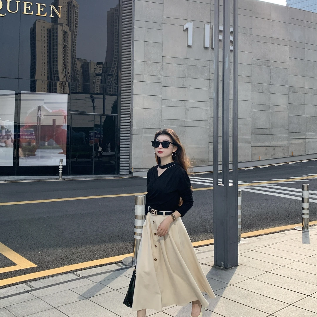 心蓝家 优雅百搭气质知性打底衫上衣女小个子穿搭高弹力舒适显高